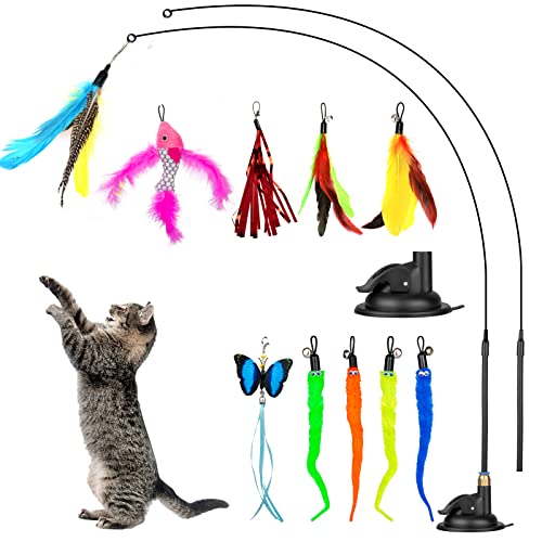 MEYDLL Katzenspielzeug mit Federn, 14 Stück Interaktives Katzen Spielzeug, 2 Versenkbare Katzenstäbe, 2 Saugnäpfe, 10 Katzenangel Ersatzfedern mit Anhänger Feder Glocke Befestigungen MEYDLL Katzenspielzeug mit Federn, 14 Stück Interaktives Katzen Spielzeug, 2 Versenkbare Katzenstäbe, 2 Saugnäpfe, 10 Katzenangel Ersatzfedern mit Anhänger Feder Glocke Befestigungen von MEYDLL