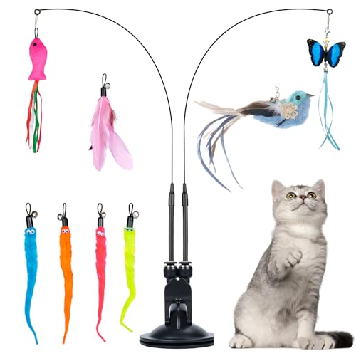 MEYDLL 11 Stücke Interaktives Katzenspielzeug mit Feder Katzenangel Katzen Federspielzeug mit 2 Loch Saugnäpfe für Kitten Katze Spielzeug mit Gefieder Fisch Vogel Schmetterling Wurm MEYDLL 11 Stücke Interaktives Katzenspielzeug mit Feder Katzenangel Katzen Federspielzeug mit 2 Loch Saugnäpfe für Kitten Katze Spielzeug mit Gefieder Fisch Vogel Schmetterling Wurm von MEYDLL