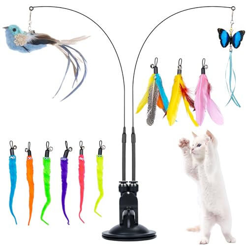 MEYDLL 14 Stück Interaktives Katzenspielzeug mit Feder Katzenangel Katzen Federspielzeug mit 2 Loch Saugnäpfe für Kitten Katze Zauberstab Spielzeugdraht mit Vogel Federn Schmetterling Wurm MEYDLL 14 Stück Interaktives Katzenspielzeug mit Feder Katzenangel Katzen Federspielzeug mit 2 Loch Saugnäpfe für Kitten Katze Zauberstab Spielzeugdraht mit Vogel Federn Schmetterling Wurm von MEYDLL