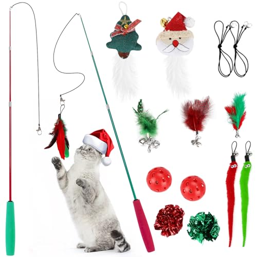 MEYDLL 16 Stück Katzenspielzeug für Weihnachten - Interaktives Spielzeug Mit Katzenangel und Federspielzeug - Geschenk für Katzen MEYDLL 16 Stück Katzenspielzeug für Weihnachten - Interaktives Spielzeug Mit Katzenangel und Federspielzeug - Geschenk für Katzen von MEYDLL