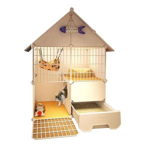 Katzenzwinger Gehege Katzengehege – 2-stöckig for den Innenbereich mit Katzentoilette, abnehmbarer Tierzwinger for Katzen und andere Kleintiere(White) von MEYINGOU