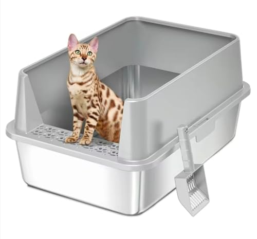 MFC MART Katzentoilette aus Edelstahl mit Deckel, XL hochseitiges Gehege, kratzfest, geruchlos, antihaftbeschichtete Metallpfanne, leicht zu reinigen, perfekt für große & mehrere Katzen, inklusive MFC MART Katzentoilette aus Edelstahl mit Deckel, XL hochseitiges Gehege, kratzfest, geruchlos, antihaftbeschichtete Metallpfanne, leicht zu reinigen, perfekt für große & mehrere Katzen, inklusive von MFC MART