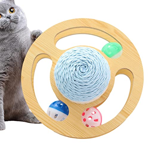 MFJS Cat Scratcher Ball, Space Asteroid Cat Scratch Ball, Cat Moving Toy With Turntable Track Three Bell Balls For Grinding Claws von MFJS