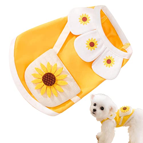 T-Shirt für Hunde, schöne Sonnenblume, T-Shirt Weste aus Baumwolle mit Schulranzen – Sommer Frühling Welpen Kleidung Tops weich Kleidung für Haustiere für kleine Hunde Katzen Outfits Mfjs von MFJS