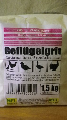 MFL Edderitz Hühnergrit Geflügelgrit Futterkalk Kalkgrit Korn 1-3 mm Tüte 1,5 kg (1 Stück) von MFL Edderitz
