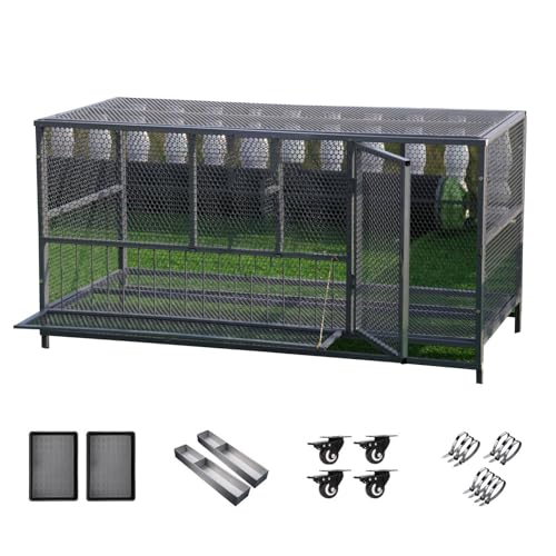 Hühnerstall Groß Verzinktem Stahl Metall Freilaufgehege Hühnerkäfig Kaninchenkäfig Schweres Gewicht mit Zubehör für Kleintierstall Enten(Size:150 * 60 * 73cm,Color:grau) von MFLCBK