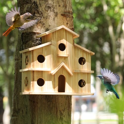 Vogelhäuser für draußen, 6-Loch-Vogelhaus, Kolibri-Haus, großes Vogelhaus für draußen, Vogelhaus-Set (Holz, Set-1) von MFLHWS