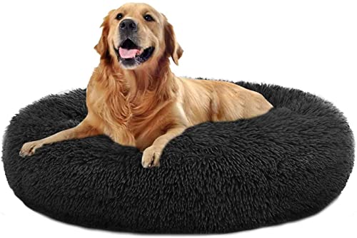 MFOX Beruhigendes Hundebett, Katzenbett, Donut-Form, Kunstfell, waschbar, selbstwärmend, groß, rund, Plüsch-Hundebett für kleine, mittelgroße und große Hunde (60 cm/80 cm/90 cm/110 cm) von MFOX