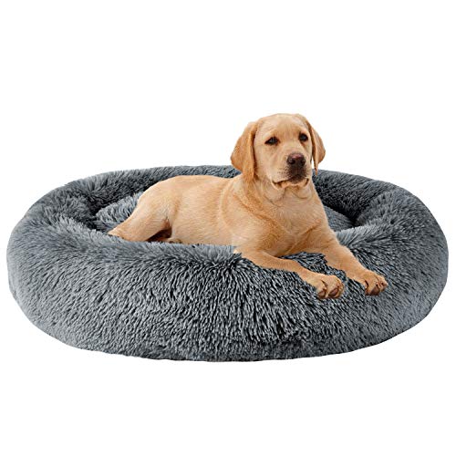 MFOX Beruhigendes Hundebett (L/XL/XXL/XXXL) für mittelgroße und große Hunde, bequemes Haustierbett, Kunstfell, Donut-Kuscheltier bis zu 25/35/55/100 Pfund von MFOX