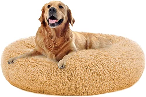 MFOX Beruhigendes Hundebett / Katzenbett, Donut-Design, Kunstfell, waschbar, selbstwärmend, großes rundes Plüsch-Hundebett für kleine/mittelgroße und große Hunde (60 cm/80 cm/90 cm/110 cm) von MFOX