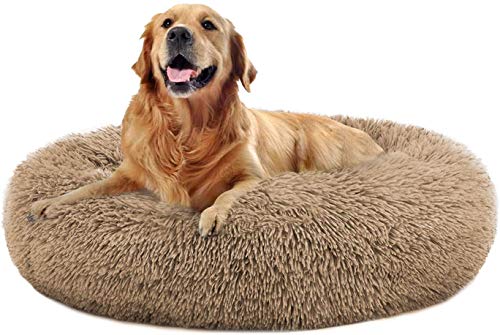 MFOX Beruhigendes Hundebett, Katzenbett, Donut-Form, Kunstfell, waschbar, selbstwärmend, groß, rund, Plüsch-Hundebett für kleine, mittelgroße und große Hunde (60 cm/80 cm/90 cm/110 cm) von MFOX