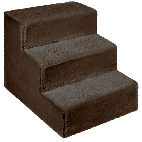 Hundetreppe für kleine Hunde, Höhe 35 cm - Leiter 3 Stufen, gepolstert mit flauschigem Stoff, der Fell imitiert, tragbar - Plattform für Sofa, Bett für Hund, Katze, kleine, ältere Tiere von MG Design