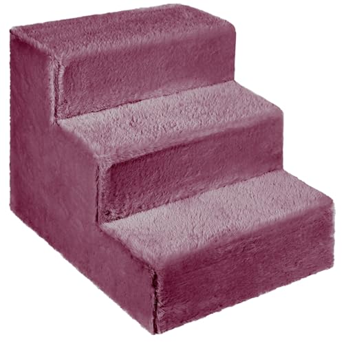 Hundetreppe für kleine Hunde, Höhe 35 cm - Leiter 3 Stufen, gepolstert mit flauschigem Stoff, der Fell imitiert, tragbar - Plattform für Sofa, Bett für Hund, Katze, kleine, ältere Tiere von MG Design