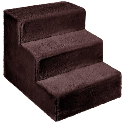 Hundetreppe für kleine Hunde, Höhe 35 cm - Leiter 3 Stufen, gepolstert mit flauschigem Stoff, der Fell imitiert, tragbar - Plattform für Sofa, Bett für Hund, Katze, kleine, ältere Tiere von MG Design