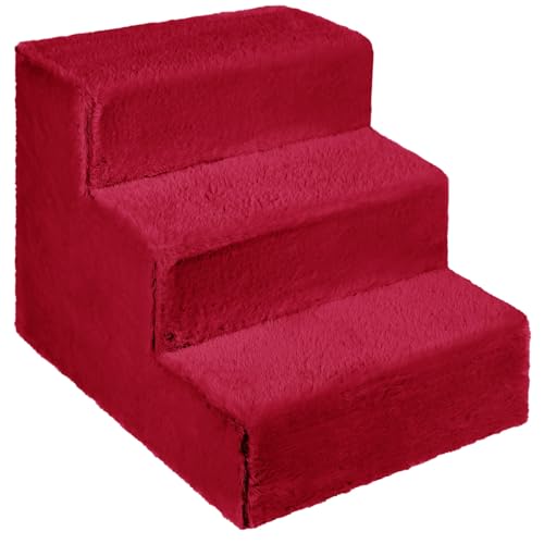Hundetreppe für kleine Hunde, Höhe 35 cm - Leiter 3 Stufen, gepolstert mit flauschigem Stoff, der Fell imitiert, tragbar - Plattform für Sofa, Bett für Hund, Katze, kleine, ältere Tiere von MG Design