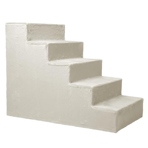 Hundetreppe für kleine Hunde, Höhe 56 cm - Leiter 5 Stufen, gepolstert mit flauschigem Stoff, der Fell imitiert, tragbar - Plattform für Sofa, Bett für Hund, Katze, kleine, ältere Tiere von MG Design