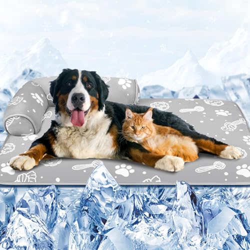 MH MYLUNE HOME Hunde-Kühlmatte mit stützenden Kissen, 111,8 x 81,3 cm, Arc-Chill-Faser und endothermische Farbwechsel, selbstkühlendes Kissen, faltbar und waschbar, ungiftig, Sommerdecke für Haustiere MH MYLUNE HOME Hunde-Kühlmatte mit stützenden Kissen, 111,8 x 81,3 cm, Arc-Chill-Faser und endothermische Farbwechsel, selbstkühlendes Kissen, faltbar und waschbar, ungiftig, Sommerdecke für Haustiere von MH MYLUNE HOME
