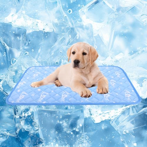 MH MYLUNE HOME Kühlmatte für Hunde,wendbare Haustierunterlage kühl und warm,Schlafmatten für Hunde und Katzen in Käfigen,maschinenwaschbar,langlebig,weich,selbstkühlend,M 90 x 60 cm,Blau von MH MYLUNE HOME