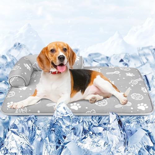 MH MYLUNE HOME Kühlmatte für Hunde mit stützenden Kissen, 99,1 x 71,1 cm, Arc-Chill-Faser und endothermische Farbwechsel, selbstkühlendes Kissen, faltbar und waschbar, ungiftig, Sommerdecke für MH MYLUNE HOME Kühlmatte für Hunde mit stützenden Kissen, 99,1 x 71,1 cm, Arc-Chill-Faser und endothermische Farbwechsel, selbstkühlendes Kissen, faltbar und waschbar, ungiftig, Sommerdecke für von MH MYLUNE HOME