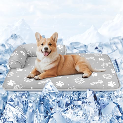 MH MYLUNE HOME Kühlmatte für Hunde und Katzen, mit stützenden Kissen, 76,2 x 50,8 cm, Arc-Chill-Faser und endothermische Farbwechsel, selbstkühlendes Kissen, faltbar und waschbar, ungiftig, MH MYLUNE HOME Kühlmatte für Hunde und Katzen, mit stützenden Kissen, 76,2 x 50,8 cm, Arc-Chill-Faser und endothermische Farbwechsel, selbstkühlendes Kissen, faltbar und waschbar, ungiftig, von MH MYLUNE HOME