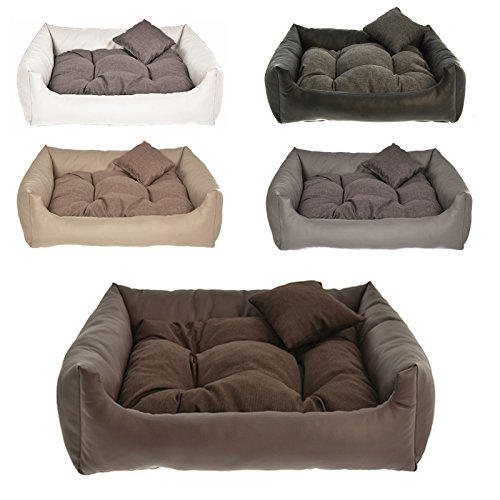 Hundebett Kunst Leder Hundekissen Hundesofa Katzenbett Hundekorb M L XL XXL XXXL (L (ca. 80x65 cm), Dunkelbraun) von MH