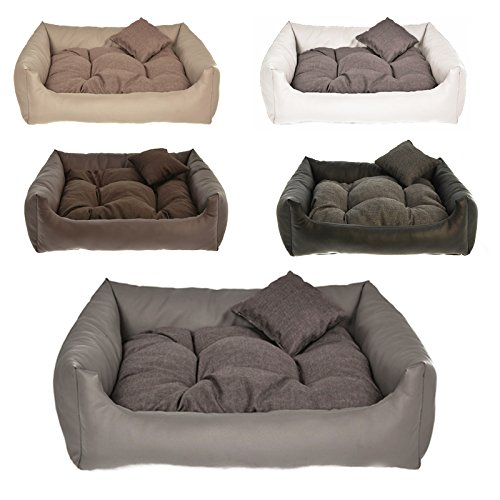 Hundebett Kunst Leder Hundekissen Hundesofa Katzenbett Hundekorb M L XL XXL XXXL (M (ca. 70x55 cm), Grau) von MH