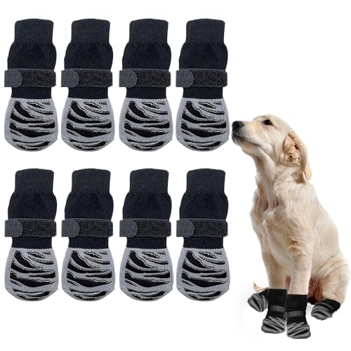 MHDUYEG Indoor Anti-Rutsch Socken für Hunde, 8 Stück Hundesocken Anti Rutsch, Antirutschsocken Hund Klettverschluss, Hundesocken für Hunde im Innenbereich im Freien (Grauschwarz, M) von MHDUYEG