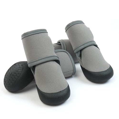 Hundeschuhe Pfotenschutz,Pfotenschutz für Hunde, Hundeschuhe mit Rutschfester Sohle und Reflektierendem Riemen, Rutschfester Pfotenschutz für kleine, Mittlere und Große Hunde, 4 Stück(M, Grau) von MHaustlie