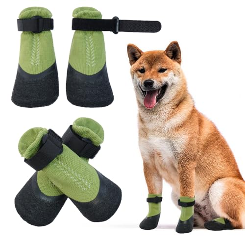 MHaustlie Anti-Rutsch Socken für Hunde, Pfotenschutz für Hunde mit Verstellbaren, Abnehmbaren Befestigungsbändern, Schützende Hundesocken für Drinnen und Draußen(2XL, Grün) von MHaustlie