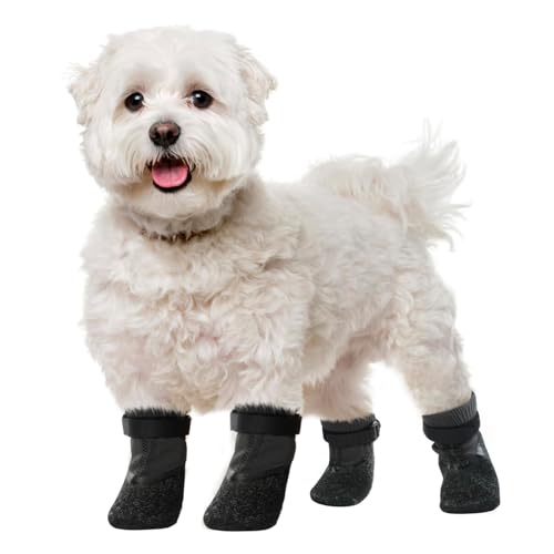 MHaustlie Anti-Rutsch Socken für Hunde, Pfotenschutz für Hunde mit Verstellbaren, Abnehmbaren Befestigungsbändern, Schützende Hundesocken für Drinnen und Draußen(S, Schwarz) von MHaustlie