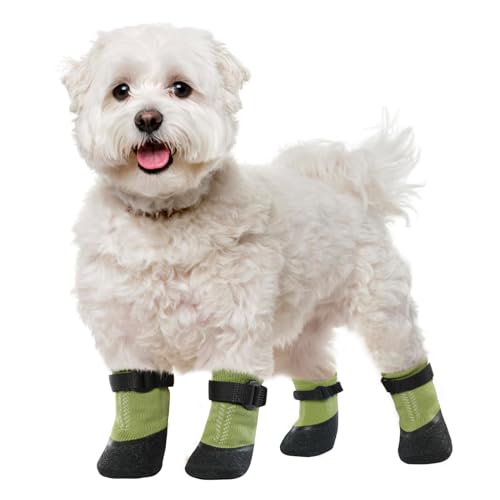 MHaustlie Anti-Rutsch Socken für Hunde, Pfotenschutz für Hunde mit Verstellbaren, Abnehmbaren Befestigungsbändern, Schützende Hundesocken für Drinnen und Draußen(XS, Grün) von MHaustlie