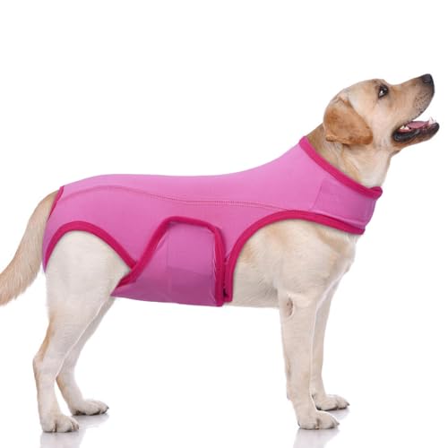 MHaustlie XXL Hundebody Nach Op Für Große Hunde Atmungsaktiv Op Body Hund Kastration Rüde Anti-Lecken Hundebody Nach Op Hündin Body Für Hunde Nach Op Einteiler Wundschutzanzüge (Rosa,XXL) von MHaustlie