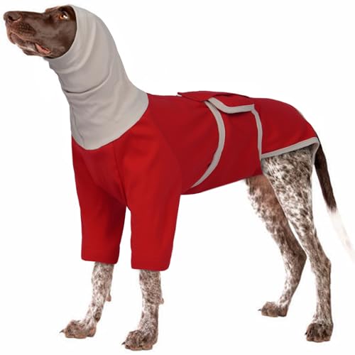 MHaustlie Hundemantel mit beruhigender Kapuze und Ohrenschutz Hund Erholung Anzug weiblich männlich Hunde mit Ohrenschützer Weich Hoodie Reduziert Geräusche 2 in 1 Hund Snood (Rot, 3XL) von MHaustlie