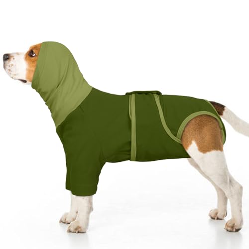 MHaustlie Hundemantel mit beruhigender Kapuze und Ohrenschutz Hund Erholung Anzug weiblich männlich Hunde mit Ohrenschützer Weich Hoodie Reduziert Geräusche 2 in 1 Hund Snood (Grün, L) von MHaustlie