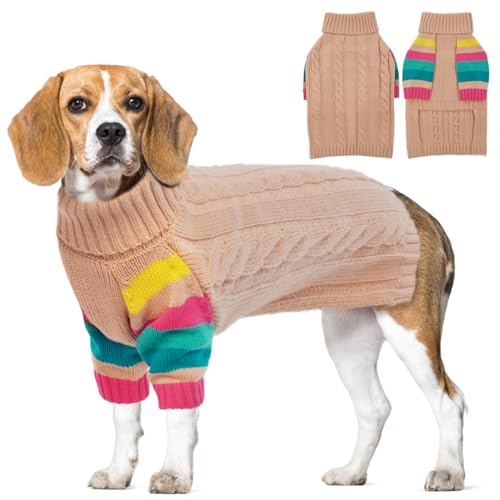 XL Hundewarmpullover, Winter-Hundepullover, gestrickter Pullover für große Hunde, elastischer Hundepullover mit Rollkragen, Winterkleidung für Hunde, Hundesweatshirt, Haustier-Pullover(Hellrosa, XL) von MHaustlie