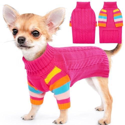 MHaustlie Hundepullover für Kleine Hunde, Winter Warmer Hund Katze Pullover Kleidung, Hunde Classic Rollkragen Strickpullover, Haustiermantel für Kleine Hunde Teddy, Chihuahua, Yorkie(S, Lila) von MHaustlie