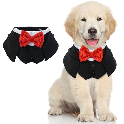 MHaustlie Hundesmoking formelles Hundehalsband mit Fliege, verstellbares Hundehalsband Bandana für kleine, mittlere und große Hunde, Hundesmoking für Hochzeiten, Valentinstag und Cosplay MHaustlie Hundesmoking formelles Hundehalsband mit Fliege, verstellbares Hundehalsband Bandana für kleine, mittlere und große Hunde, Hundesmoking für Hochzeiten, Valentinstag und Cosplay von MHaustlie