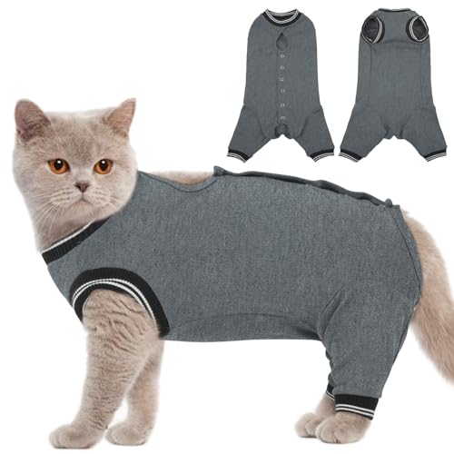 MHaustlie Katzenbody Nach Op Anti-leckende für Katze Body Operation Recovery Tuch Anzug für Katzen Recovery Suit Katze für Hinterbeine katzenbody nach op,OP-Kleidung für Haustiere(Grau, M) von MHaustlie
