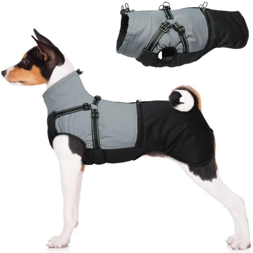 MHaustlie Warmes Hundewintermantel wasserdichte Hundefleecejacke mit Harness-Geschirr und Zugriemen Reflektierender Hundewinterjacke Warme Hundekleidung für große Hunde MHaustlie Warmes Hundewintermantel wasserdichte Hundefleecejacke mit Harness-Geschirr und Zugriemen Reflektierender Hundewinterjacke Warme Hundekleidung für große Hunde von MHaustlie