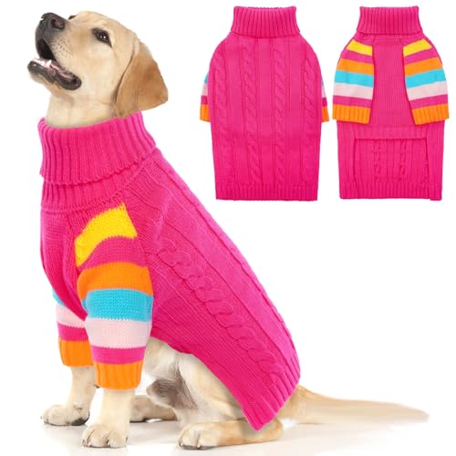 MHaustlie Winter Warm Hundepullover, Hunde Rollkragenpullover Strickwaren, Weicher Warmer Hundepullover, Hundepullover Mittelgroßee Hunde Boston Terrier, Bulldogge, Jack Russell Terrier(L, Lila) von MHaustlie