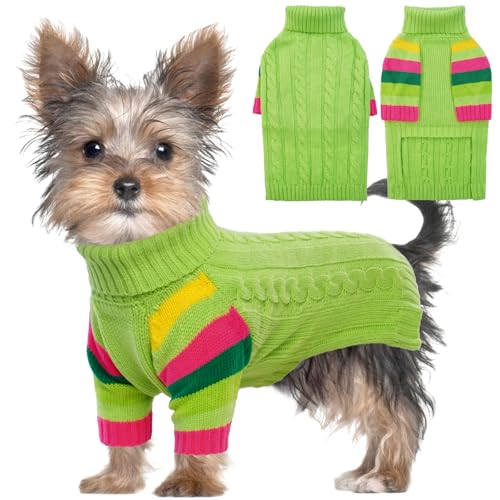 MHaustlie Hundepullover, Warmer Hundepullover für mittelgroße Hunde dehnbarer Wintermantel für Hunde Haustier-Pullover für kaltes Wetter Hundesweatshirt klassischer Zopfmuster-Pullover (Grün, M) von MHaustlie