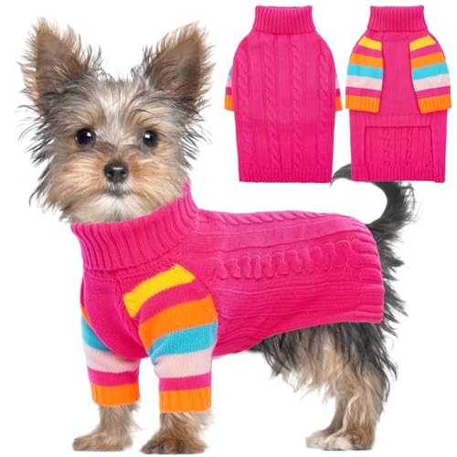MHaustlie Winter Warm Hundepullover, Hunde Rollkragenpullover Strickwaren, Weicher Warmer Hundepullover, Hundepullover Mittelgroßee Hunde Boston Terrier, Bulldogge, Jack Russell Terrier(M, Lila) von MHaustlie