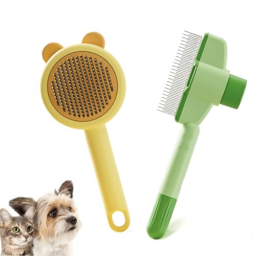 MHwan Fellblitz Bürste, 2 Stück Selbstreinigende Katzenbürste, Hautfreundliches Design, Geeignet für Langes und Kurzes Haar, Entwirren, Entfernen Loser Haare, Massierender Katzenkamm von MHwan
