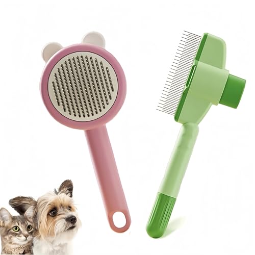 MHwan Fellblitz Bürste, 2 Stück Selbstreinigende Katzenbürste, Hautfreundliches Design, Geeignet für Langes und Kurzes Haar, Entwirren, Entfernen Loser Haare, Massierender Katzenkamm von MHwan