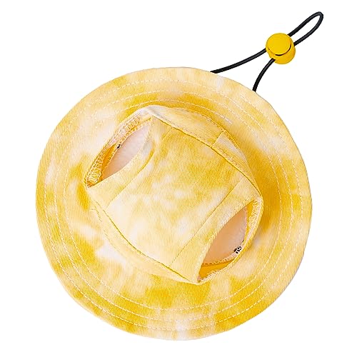 Haustiermütze mit Ohrlöchern, Sonnenschutz, Baseballkappe, geeignet für kleine und mittelgroße Hunde, Outdoor-Kletterhut im Sommer, Haustierprodukte (Gelb, Größe XXL) von MIANHUATANG