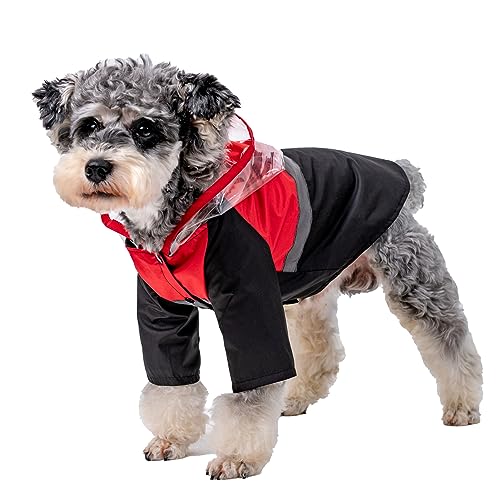 Hunde-Regenmantel, wasserdichte Welpenkleidung mit Kapuze, für kleine und mittelgroße Hunde, Haustier-Regenmantel mit reflektierendem Band, modischer Hunderegenmantel mit Lederlöchern (4XL, rot) von MIANHUATANG
