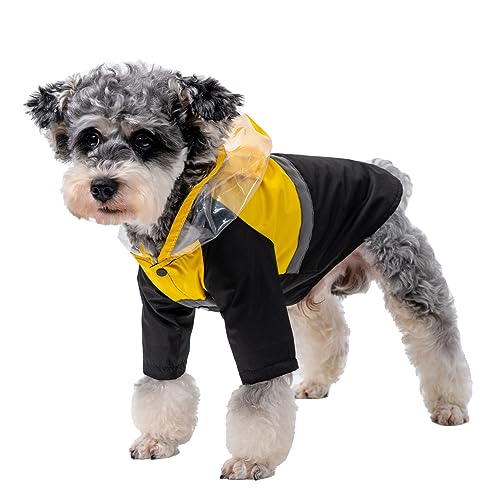 Hunde-Regenmantel, wasserdichte Welpenkleidung mit Kapuze, für kleine und mittelgroße Hunde, Haustier-Regenmantel mit reflektierendem Band, modischer Hunderegenmantel mit Lederlöchern (Größe XL, Gelb) von MIANHUATANG