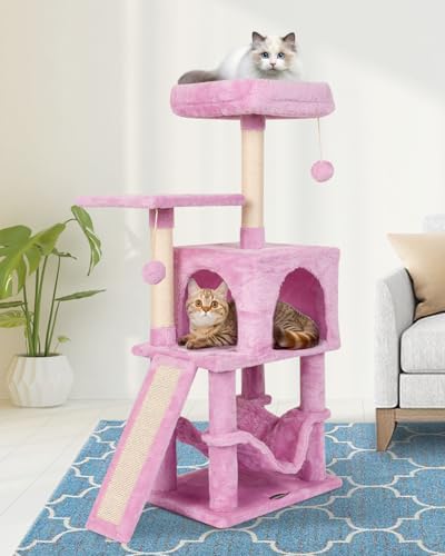 MIAO PAW 22 PinkCat Tree für Indoor Katzen, Katzenturm mit Kratzbaum, Modern Activity House Hängematte & Hängender Ball Condo mit Brett von MIAO PAW