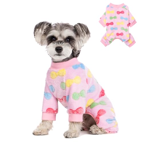 Hunde-Pyjama mit rosa Schleife, für kleine Hunde, Chihuahua, Yorkie, Einteiler, Kleidung, leichtes Samtkleid von MIAODODO