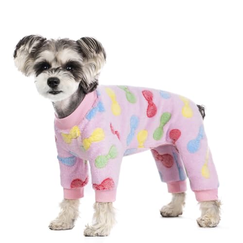 Hunde-Pyjama mit rosa Schleife, für kleine Hunde, Chihuahua, Yorkie, Einteiler, Kleidung, leichtes Samtkleid von MIAODODO